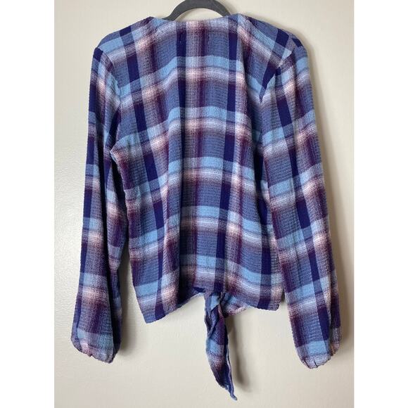 CLOTH & STONE TOP M PLAID TARTAN BLUE PURPLE SHIRT LONG SLEEVE COASTAL WESTERN - Picture 2 of 7